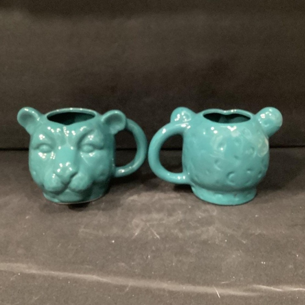 Cheetah Head Oversized Teal Coffee Cups, Set of 2, Large Ceramic Mugs, Drinkware